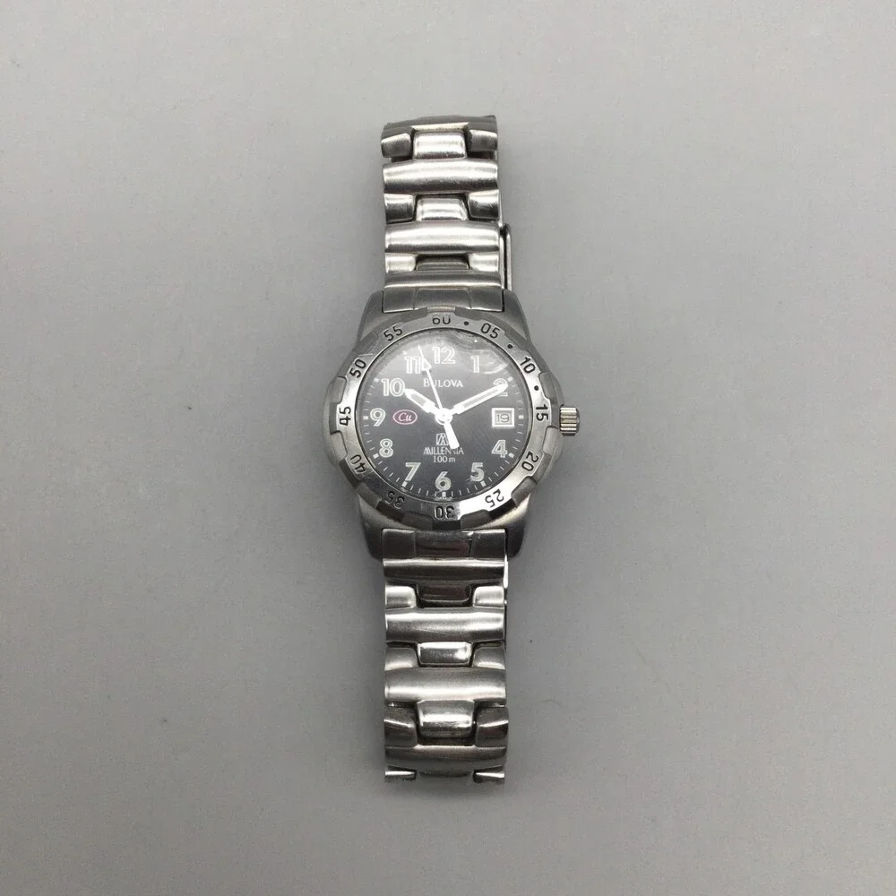 Bulova Millennia 100m Womens Watch 26mm CRACKED CRYSTAL Black New Battery 6